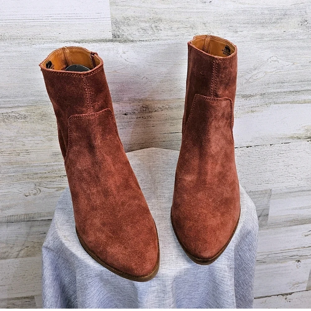 Lucky Brand Wafael Suede Wedge Ankle Boots 8.5 Brown Boho Western Chic Booties